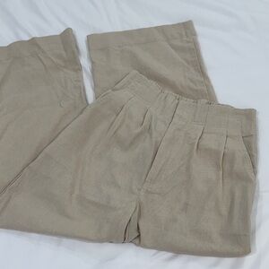 Beige Linen Wide Leg Pants for Petite